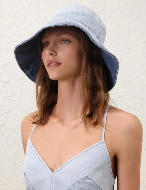 Chevron Denim Long Brim Hat
