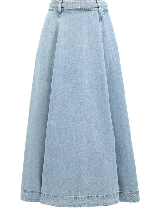 Crush Denim Full Midi Skirt
