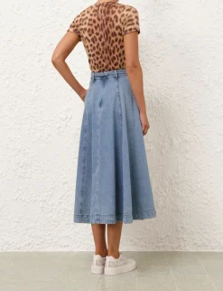 Crush Denim Full Midi Skirt
