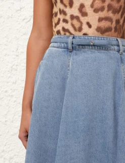 Crush Denim Full Midi Skirt