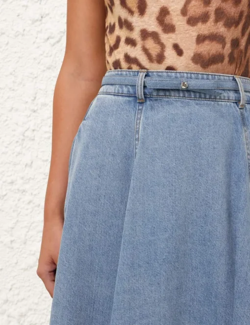 Crush Denim Full Midi Skirt