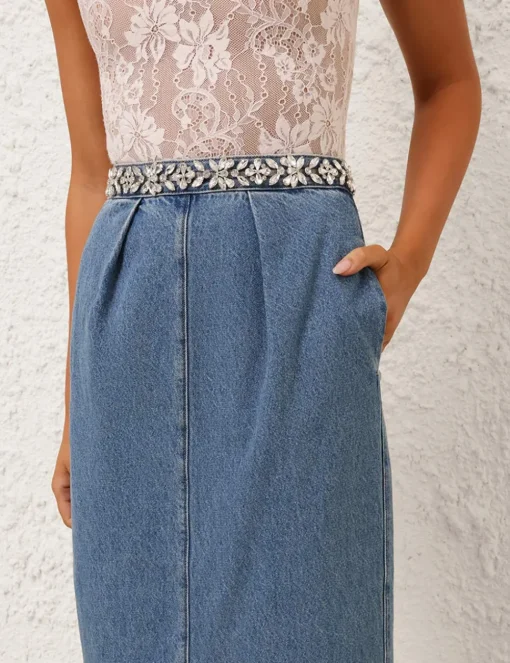 Crush Embellished Denim Skirt