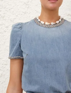 Crush Embellished Denim Top