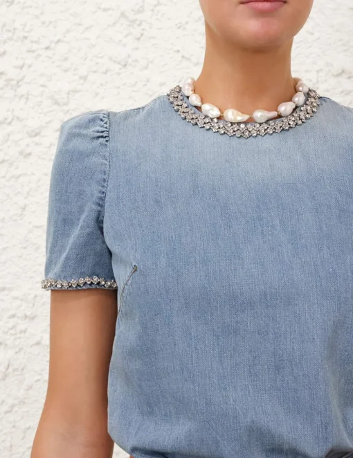 Crush Embellished Denim Top