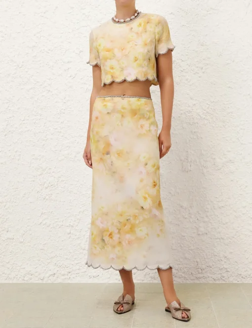 Crush Scalloped Midi Skirt