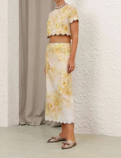 Crush Scalloped Midi Skirt
