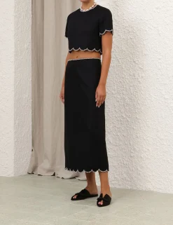 Crush Scalloped Midi Skirt