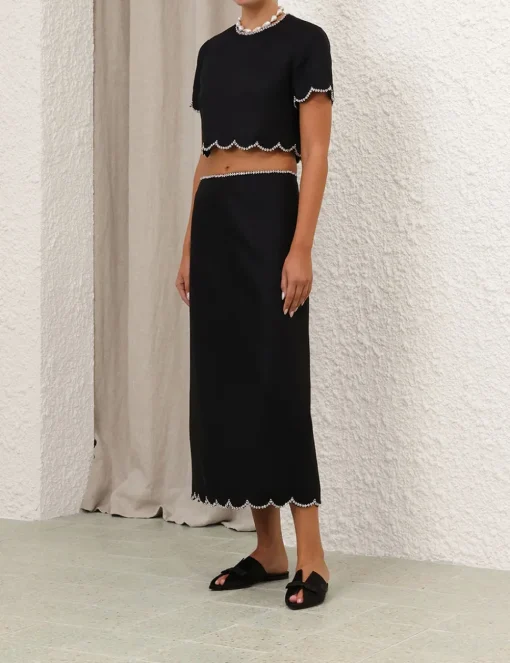 Crush Scalloped Midi Skirt