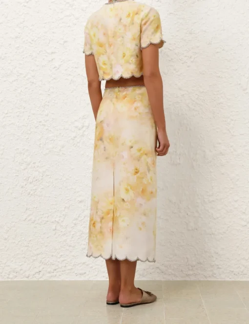 Crush Scalloped Midi Skirt