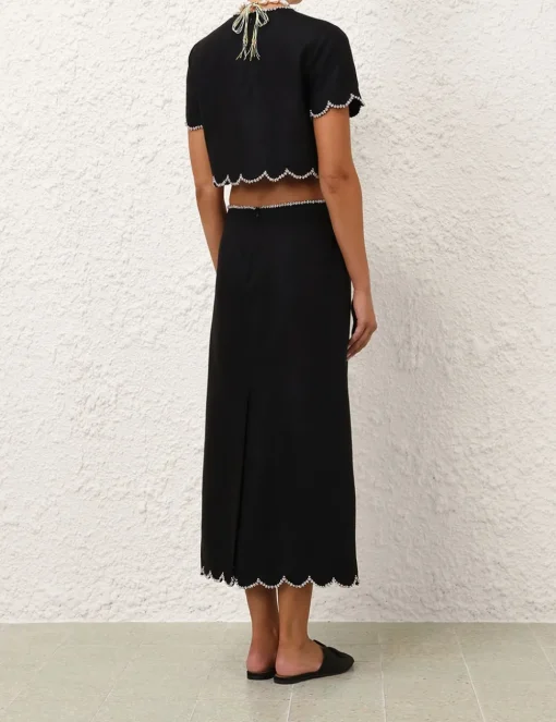 Crush Scalloped Midi Skirt