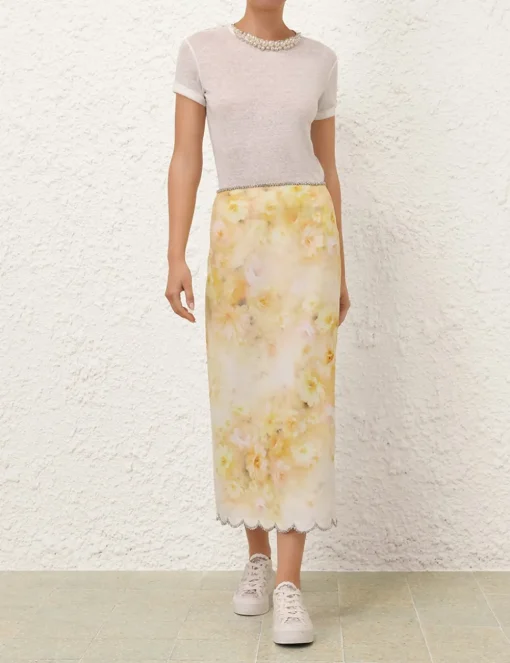 Crush Scalloped Midi Skirt