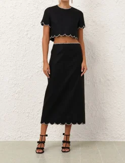 Crush Scalloped Midi Skirt