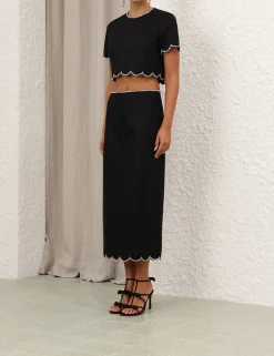 Crush Scalloped Midi Skirt