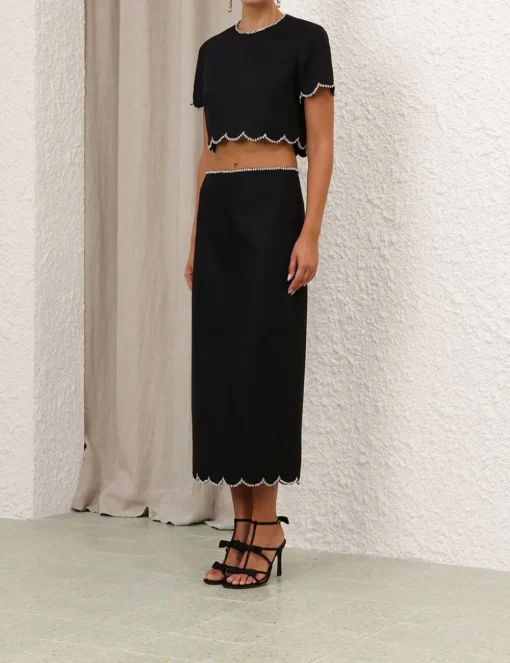Crush Scalloped Midi Skirt