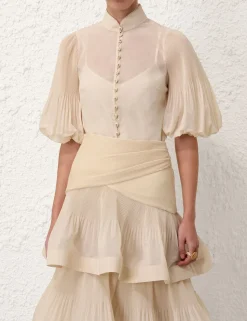 Pleated Buttoned Blouse