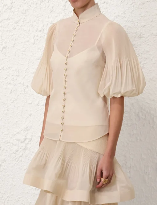 Pleated Buttoned Blouse