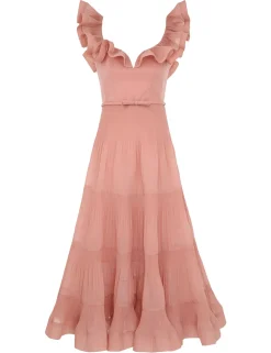 Pleated Frill Midi Dress