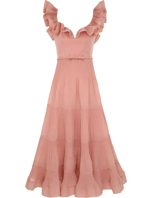 Pleated Frill Midi Dress