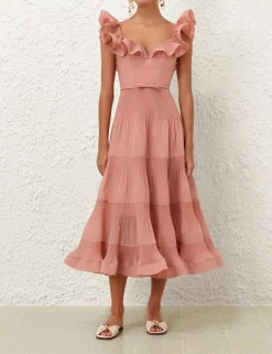 Pleated Frill Midi Dress