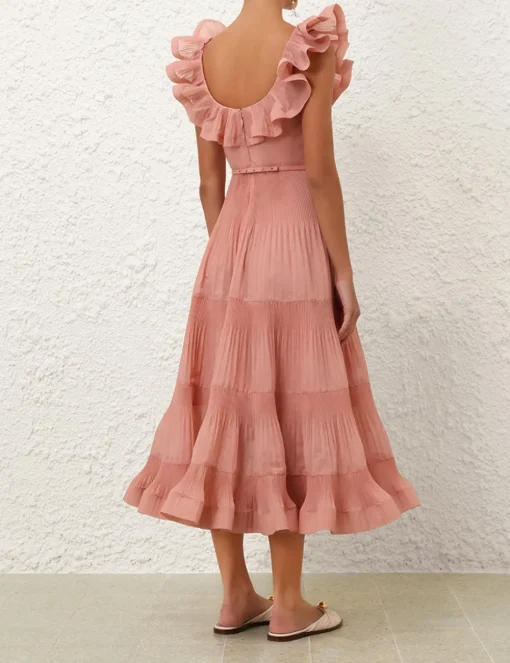 Pleated Frill Midi Dress