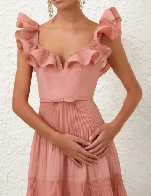 Pleated Frill Midi Dress