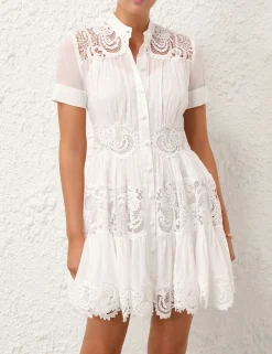 Pop Lace Trimmed Mini Dress