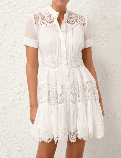 Pop Lace Trimmed Mini Dress