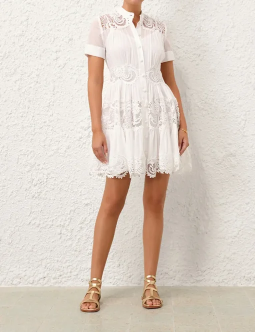 Pop Lace Trimmed Mini Dress