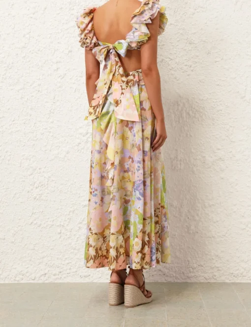 Pop Ruffle Sleeve Midi Dress