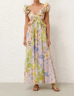 Pop Ruffle Sleeve Midi Dress